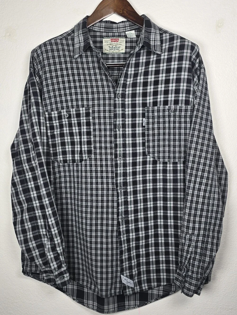 Levi's Patchwork Plaid Shirt Mens Large L Flannel Button Up Long Sleeve Vintage